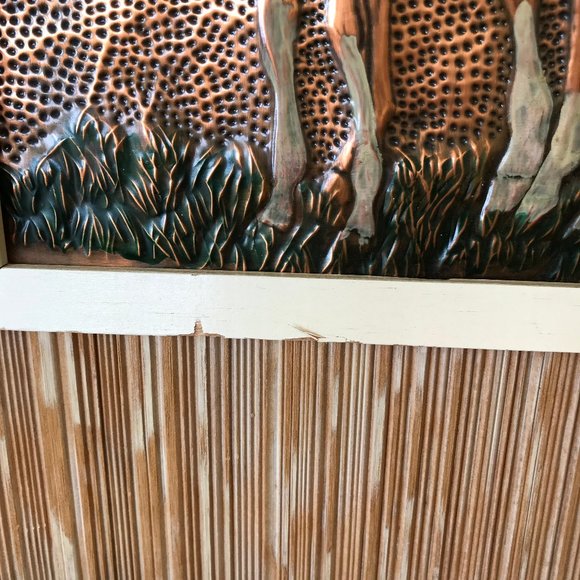 Horse w/ Foal Western Farm Embossed Copper Framed Picture Repousse 16x19 Signed - Picture 4 of 9